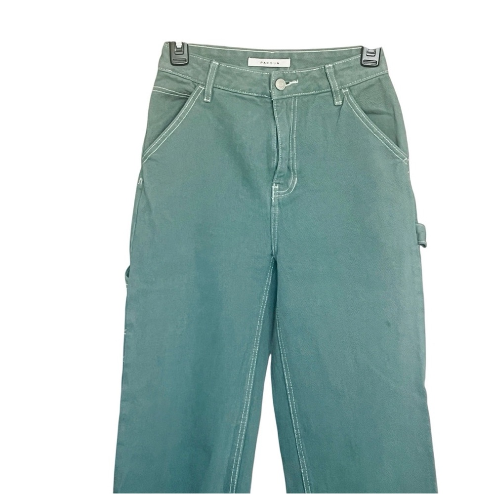 Pacsun 90s BF Carpenter Pants SZ 24 Teal Y2K Style Pockets Utility Classic - Picture 5 of 10